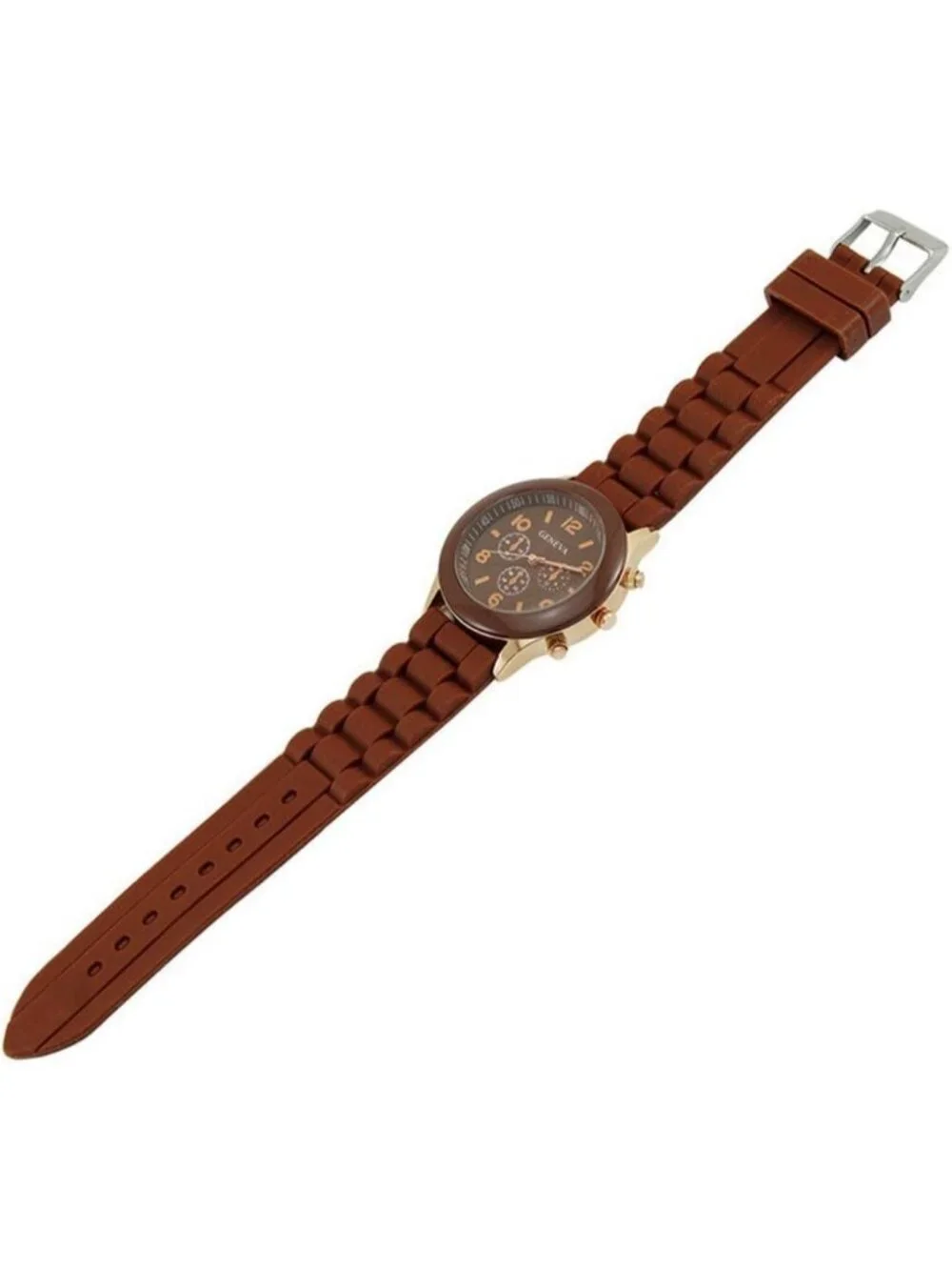 Women's Brown Analog Quartz Fashion Silicone Crosshair Unisex Jelly Wrist Watch